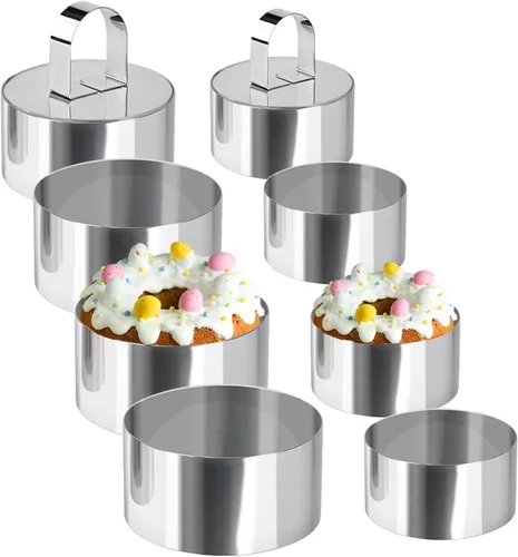 Miniatura 8 de Uncle Jack 4 moldes redondos para anillos de pastel, molde de anillo de pastel de acero inoxidable con empujador, para herramientas de cocina