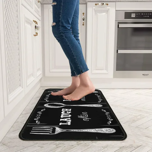 Miniatura 4 de Alfombras y tapetes negros de cocina antideslizantes, lavables, resistentes a las manchas y a la decoloración, adecuados para tapetes de cocina