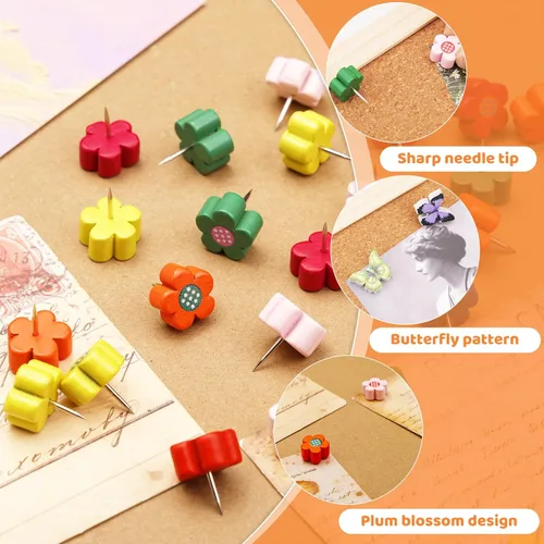 Miniatura 4 de 80 alfileres de empuje para tablero de corcho, tachuelas decorativas para el pulgar de madera, pasadores de cabeza, tachuelas de madera
