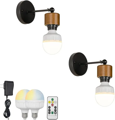 Miniatura 7 de 2 luces de pared con control remoto sin cable, retro, industrial, negro, lámpara de pared para decoración de pared para escaleras interiores, Negro A
