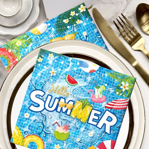 Miniatura 6 de 40 servilletas de verano – Servilletas de papel desechables para fiestas en la piscina, cumpleaños, vacaciones de verano Pool Party