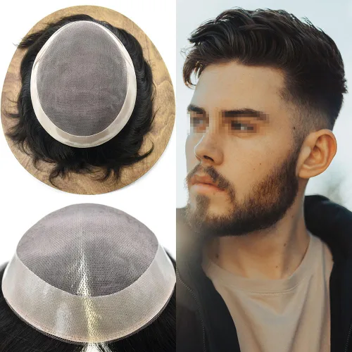 Miniatura 58 de Toupee cabello humano fino mono revestimiento de poliéster alrededor de la postizo duradero NPU monofilamento sistema de reemplazo de cabello
