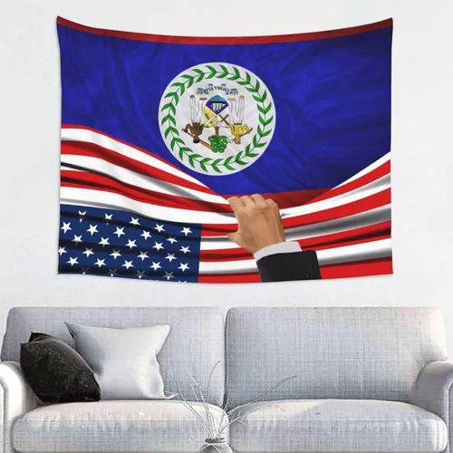 Tapiz decorativo para pared, diseño de bandera estadounidense y bandera de Belice, manteles de arte hippie de 29 x 37 pulgadas para dormitorio, sala