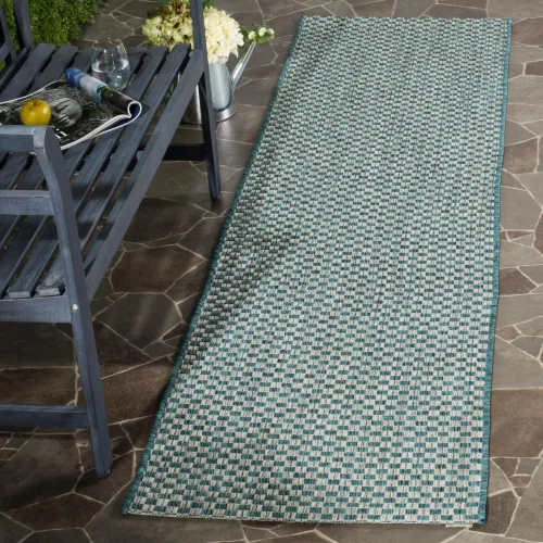 Miniatura 13 de SAFAVIEH Alfombra lavable al aire libre Courtyard Collection - 6'7" x 9'6", azul claro y gris claro, no desprende pelusa y fácil limpieza, ideal
