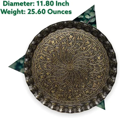 Miniatura 5 de Alisveristime Bandeja turca otomana para servir té y café, 11.8 pulgadas, bandeja ondulada de zamac con motivos tradicionales, disponible en cinco