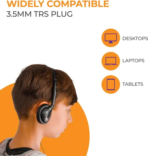Miniatura 5 de Soundnetic SNCCV - Paquete de 10 auriculares estéreo con almohadillas de cuero sintético y control de volumen, color negro, ideales para escuelas