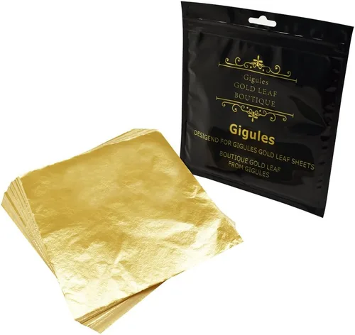 Gigules Hojas de Pan de Oro 100 Piezas Láminas de Oro Falso para Pintura Artística, Manualidades, Decoración 14 x 14 cm