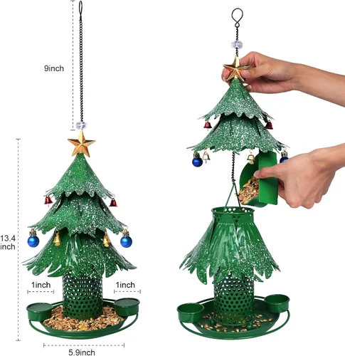 Miniatura 4 de Comederos para pájaros de árbol de Navidad para exteriores, colgantes de metal al aire libre, comederos para pájaros silvestres, cardenal como un