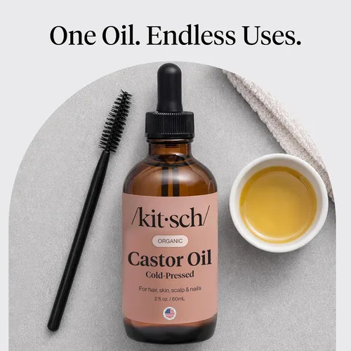 Miniatura 5 de Kitsch Aceite de Ricino Orgánico para el Crecimiento del Cabello - Aceite de Ricino 100% Puro, Prensado en Frío Orgánico Sin Refinar en Botella