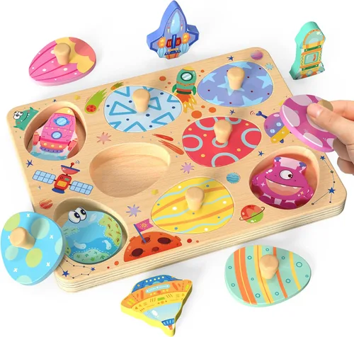 Miniatura 10 de Zeoddler Rompecabezas de madera para niños pequeños, 8 piezas de rompecabezas de huevo de dinosaurio a juego, juguetes Montessori para niños