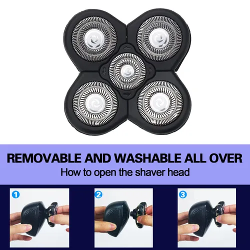 Miniatura 4 de Cabezales de repuesto para afeitadora de 5 cuchillas para hombres calvos, afeitadora eléctrica fácil de limpiar con cubierta de cuchilla