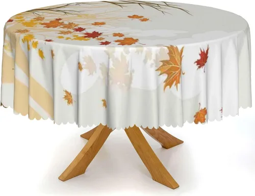 Miniatura 2 de Mantel redondo con temática de otoño, 48 pulgadas, tela impermeable, decorativa, reutilizable, lavable, a prueba de derrames, resistente a