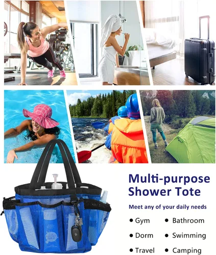 Miniatura 7 de Moyad Bolsa grande de malla para ducha para dormitorio universitario, artículos esenciales de habitación con 8 bolsillos, bolsa de ducha portátil