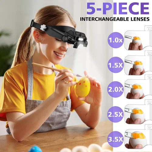 Miniatura 2 de COYLAPY Lupa con luz manos libres, lupa de 1X a 14X para trabajo cercano, auriculares de lupa ajustable con 1x, 1.5X, 2X, 2.5X, 3.5X y lentes Negro