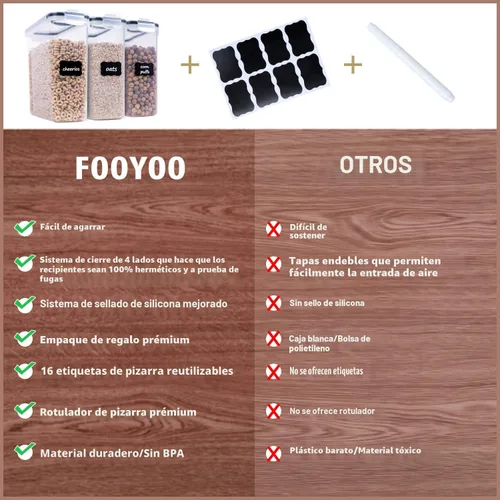Miniatura 4 de FOOYOO Juego de recipientes para cereales – 3 piezas herméticas grandes para cereales secos (135.2 onzas), dispensador sin BPA, recipientes