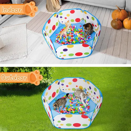 Miniatura 8 de Palksky Juguetes interactivos para gatos con hoyo de bolas para gatos, bolas de juguete, lanzador de bolas, juguetes de primavera para gatos