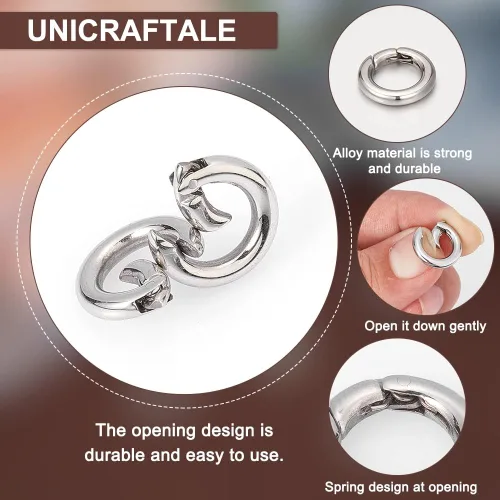 Miniatura 5 de UNICRAFTALE 4 anillos de acero inoxidable para puerta de resorte de 0.59 pulgadas (0.591 in), anillo de llavero de puerta redonda, ganchos redondos