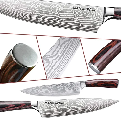 Miniatura 3 de Juego de cuchillos de cocina profesionales de acero inoxidable de alto carbono, 3 cuchillos japoneses ultra afilados con funda, mango ergonómico