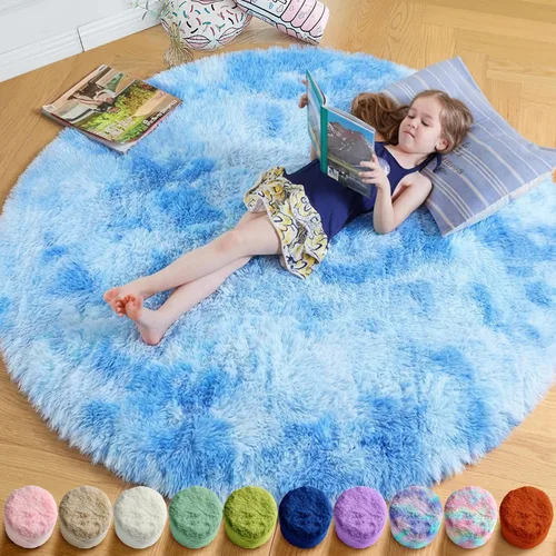 Miniatura 79 de Amdrebio Alfombra Redonda Azul Marino Oscuro de 4 Pies para Habitación de Niños Dormitorio, Alfombras de Área Circulares de Felpa Shag Esponjosa