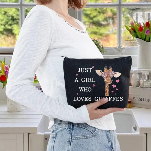 Miniatura 6 de LEVLO Divertida bolsa de cosméticos – Regalo para amantes de los animales – Just A Girl Who Loves Giraffes Makeup Zipper Bag Bag Loves Giraffe Ama a