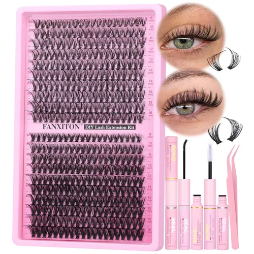 Miniatura 25 de Kit de pestañas en racimo, 280 racimos con cepillo, extensiones rizadas en D, con volumen, 23/64 a 40/64 pulgadas, 40D+50D, pestañas individuales