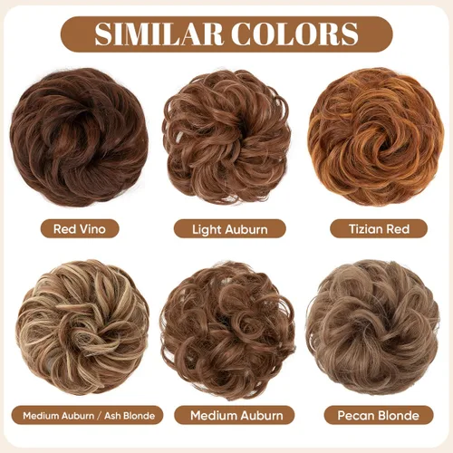 Miniatura 3 de CJL HAIR Extensiones de cabello sintético de moño desordenado, ondulado, rizado, para coleta de caballo, grueso, para mujer, castaño medio Auburna