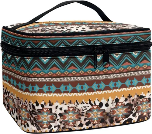 Miniatura 30 de JoyLamoria Bolsa de Maquillaje Portátil Bolsa de Cosméticos de Viaje Bolsa de Maquillaje con Gran Capacidad Bolsa con Cremallera, Aztec Southwestern