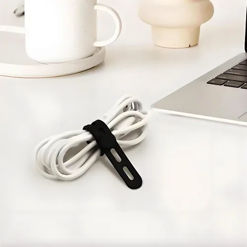 Miniatura 4 de Paquete de 10 bridas de silicona para cables, organizador de cables, reutilizable, lavable, organizador de correas con hebilla de bloqueo, protector