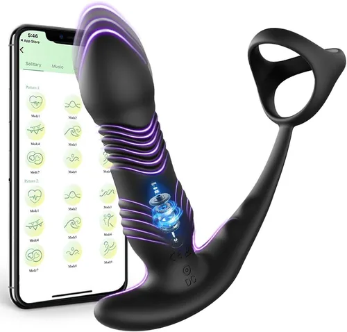 Masajeador de próstata masculino con control de aplicación con motor de 9 velocidades, vibrar enchufe anal telescópico, juguetes sexuales para