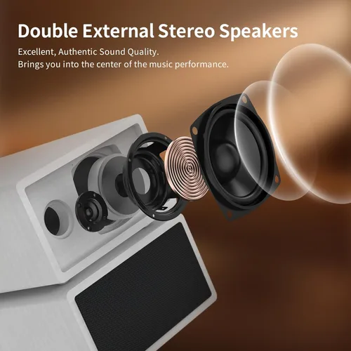 Miniatura 4 de Tocadiscos de vinilo con 2 altavoces estéreo externos, giradiscos con transmisión por correa y soporte Bluetooth, 3 velocidades, salida RCA