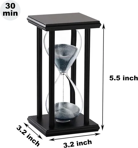Miniatura 7 de SuLiao Reloj de Arena de Madera de 30 Minutos, Soporte de Madera Negro Temporizador de Arena, Reloj de Arena Negro de 30 Minutos, Antiguo Reloj