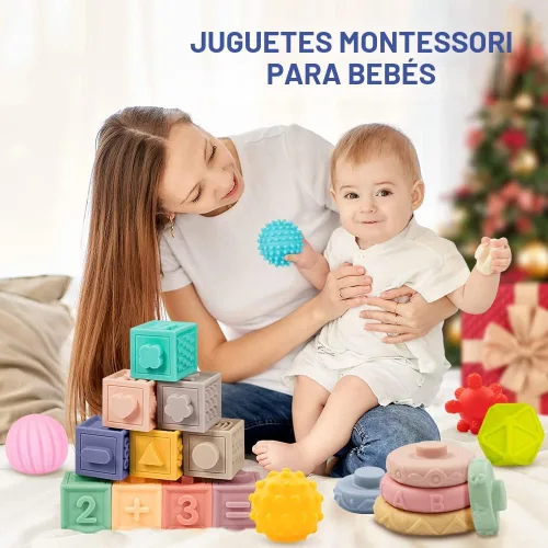 Miniatura 7 de Jyusmile Juguetes para bebés de 6 a 12 meses, juguete Montessori para bebés de 6 a 12 meses, incluye bloques de construcción apilables, juguetes