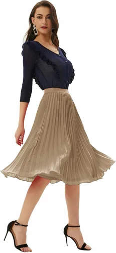 Miniatura 97 de GRACE KARIN - Falda plisada de gasa para mujer, con cintura alta y elástica, vuelo, corte acampanado y longitud por debajo de la rodilla