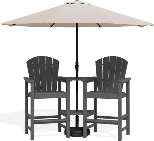 Miniatura 22 de SERWALL Juego de 2 sillas altas Adirondack con paraguas de 9 pies, sillas de exterior de altura de barra de HDPE, taburetes de bar Adirondack