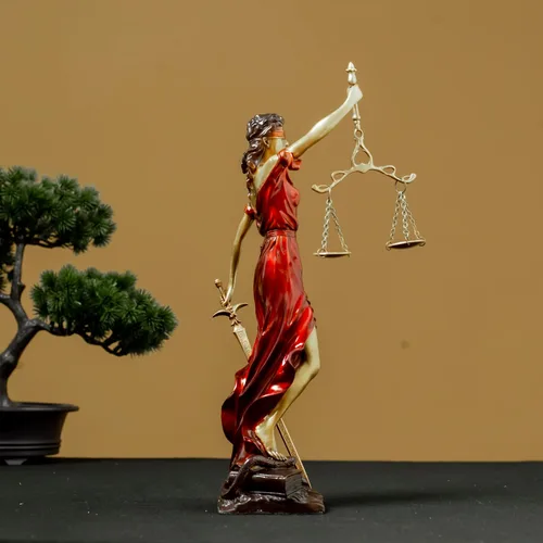 Miniatura 5 de Estatua de bronce ciega de la justicia, figura de justicia Themis de 11 pulgadas (rojo)