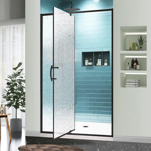 Miniatura 13 de GroGro 56-60" W x 71" H Mampara de ducha giratoria de vidrio semisin marco, vidrio templado transparente de 1/4" (6mm) SGCC, acabado cromo, Cromado