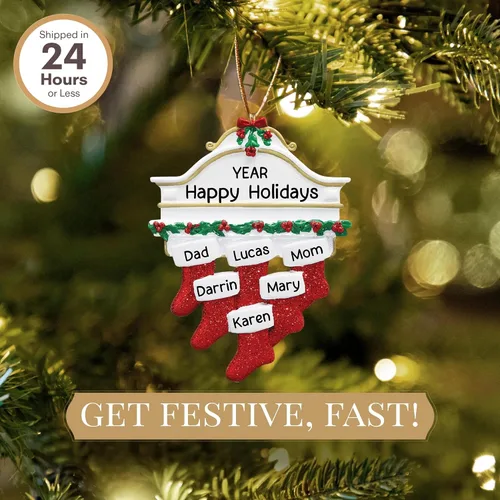 Miniatura 2 de Adorno personalizado para familia de 6 2026 Adornos de Navidad personalizados las 24 horas con láser grabados con láser para árbol Mantel