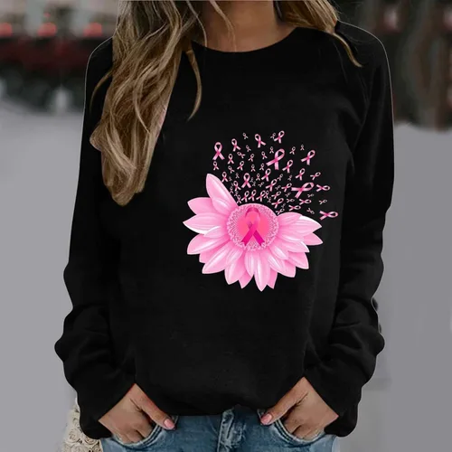 Miniatura 3 de Breast Cancer Awareness Shirts for Women Pink Ribbon Floral Crewneck Sweatshirt Loose Fit Tops Fall Outfits 2024