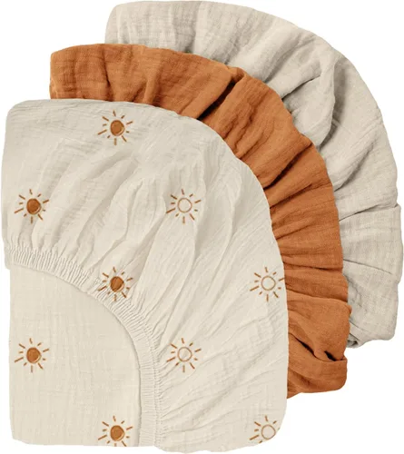 Miniatura 15 de Gllquen Baby Sábanas de Muselina para Moisés Paquete de 3, Sábanas Ajustadas de Algodón Transpirables Elásticas y Acogedoras para Colchón de Moisés