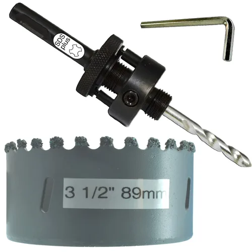 Miniatura 59 de Sierra de agujero HSS con mandril piloto de 2 piezas de alta velocidad para perforar madera y acero, broca de 1/4" de diámetro y eje, broca piloto