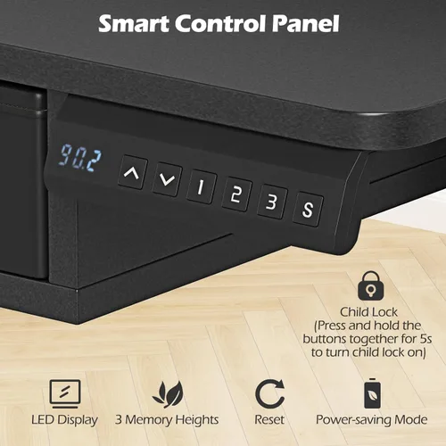 Miniatura 7 de Tangkula 55-Inch Electric Standing Desk with 4 Storage Drawers & Monitor Stand, Height Adjustable Stand Up Desk with 3 Memory Heights & Hook