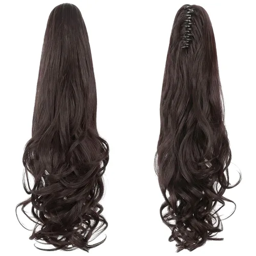 Miniatura 23 de Extensión de Cola de Caballo, Extensión de Cabello con Garra Larga de 20", Piezas de Cabello Sintético Ondulado Liso con Clip en Peluca de Cola