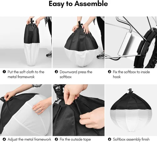 Miniatura 8 de Andoer 19.7 in/19.7 pulgadas linterna softbox esférica plegable caja suave de instalación rápida con enchufe E27 bolsa de transporte para estudio