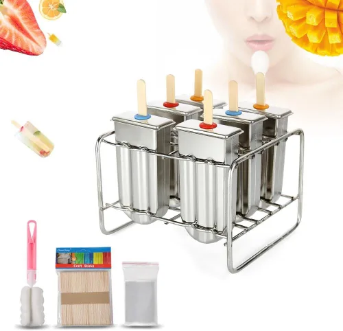 Juego de 6 moldes de paletas de hielo de acero inoxidable, molde de paletas para helados, juego de moldes para hacer paletas de hielo, molde para