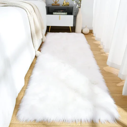 Miniatura 16 de Noahas Alfombra de piel sintética, alfombras esponjosas de lujo para dormitorio, alfombras lavables de 2 x 3 pies, alfombra de piel de oveja