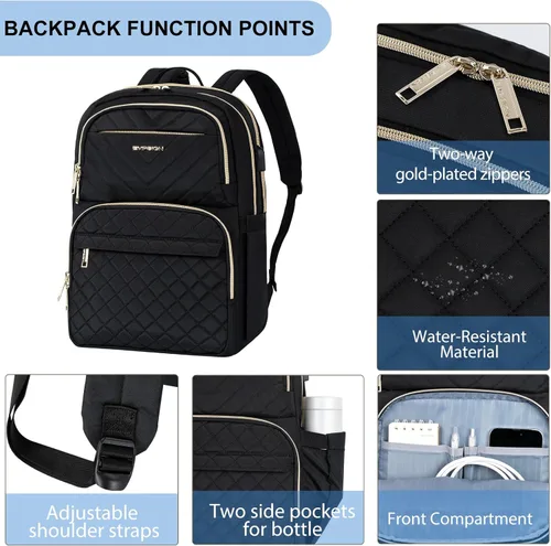Miniatura 3 de EMPSIGN Mochila Bolso para Laptop para Mujeres y Hombres con Puerto de Carga USB, Mochila de Viaje Resistente al Agua Acolchada de 15.6 Pulgadas