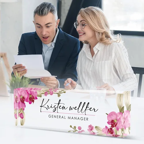 Miniatura 5 de Placa de identificación personalizada para escritorio - Accesorio de acrílico (Orquídea mariposa rosa)