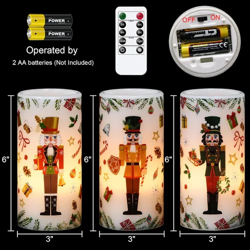 Miniatura 2 de Velas de Navidad sin llama con forma de cascanueces con control remoto, velas LED en soporte de cera real, velas con batería para decoración