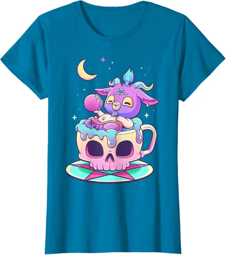 Miniatura 109 de Kawaii Pastel Goth Cute espeluznante Pentáculo Baphomet - Camiseta de cabra, Negro