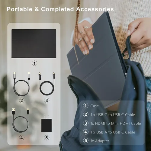 Miniatura 7 de Monitor portátil para laptop, 15.6 pulgadas 1080P FHD monitor portátil segunda pantalla extensor con USB C HDMI cubierta altavoz para computadora